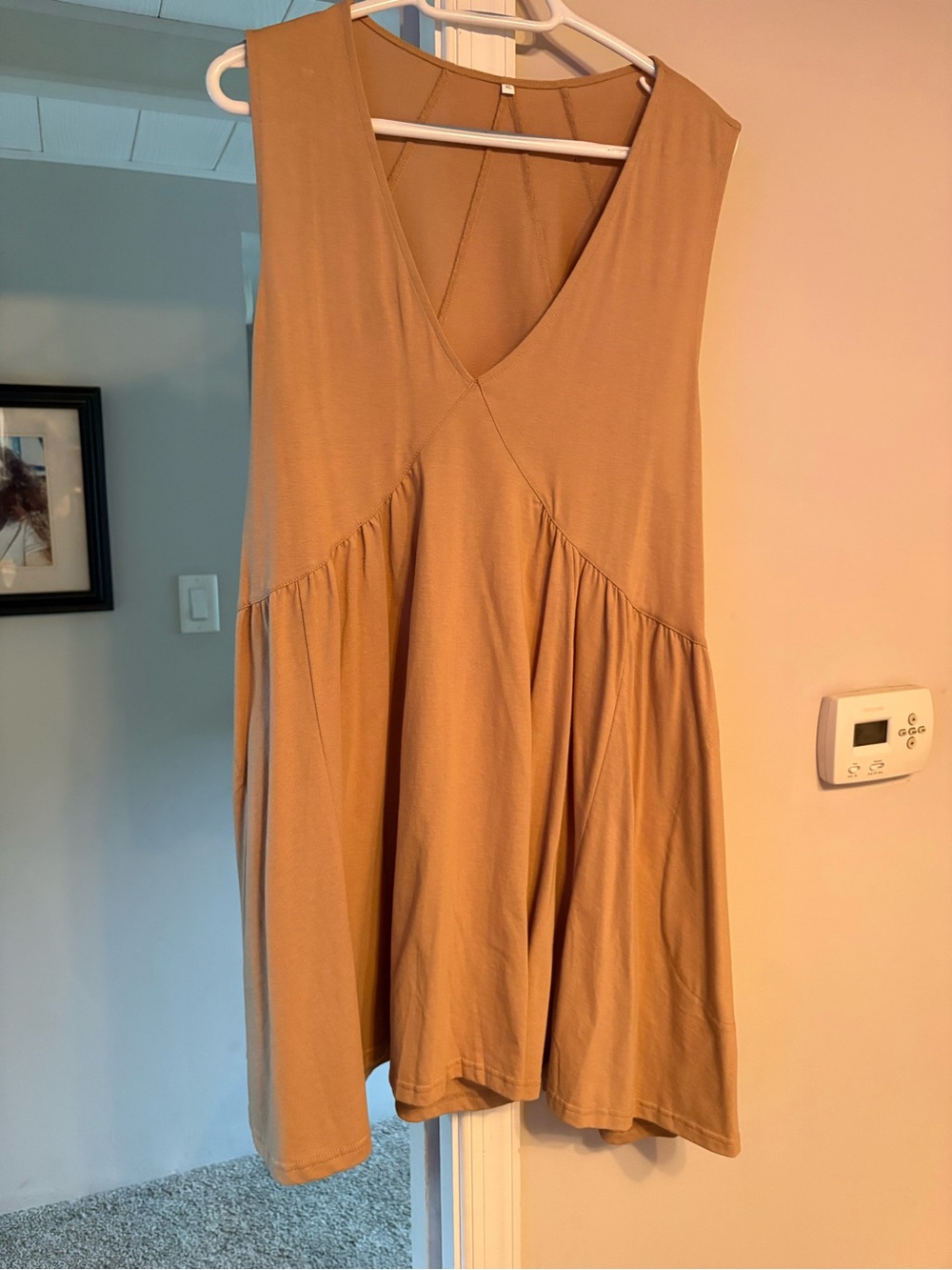 Sleeveless V-Neck Swing Tunic Dress in Camel